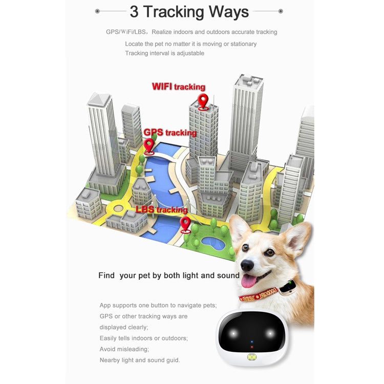 RF-V43 A Style IP67 Waterproof GPS + LBS + WiFi Pet Locator Pet Collar Tracking Device For Asia/Europe/Africa/Australia(Black) - Pet Tracker by PMC TechLife | Online Shopping South Africa | PMC TechLife