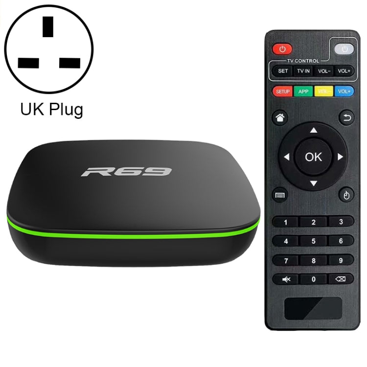 R69 1080P HD Smart TV BOX Android 4.4 Media Player with Remote Control, Quad Core Allwinner H3, RAM: 1GB, ROM: 8GB, 2.4G WiFi, LAN, UK Plug - Allwinner H3 by PMC TechLife | Online Shopping South Africa | PMC TechLife | Buy Now Pay Later Mobicred