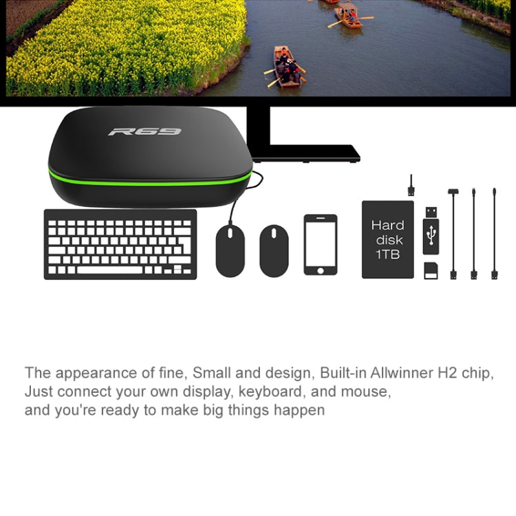 R69 1080P HD Smart TV BOX Android 4.4 Media Player with Remote Control, Quad Core Allwinner H3, RAM: 1GB, ROM: 8GB, 2.4G WiFi, LAN, AU Plug - Allwinner H3 by PMC TechLife | Online Shopping South Africa | PMC TechLife | Buy Now Pay Later Mobicred