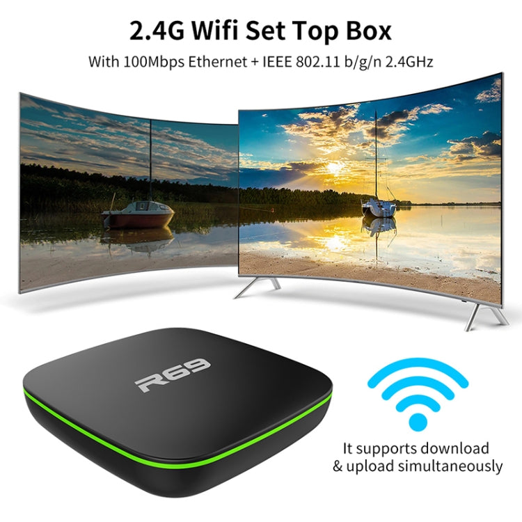 R69 1080P HD Smart TV BOX Android 4.4 Media Player with Remote Control, Quad Core Allwinner H3, RAM: 1GB, ROM: 8GB, 2.4G WiFi, LAN, AU Plug - Allwinner H3 by PMC TechLife | Online Shopping South Africa | PMC TechLife | Buy Now Pay Later Mobicred