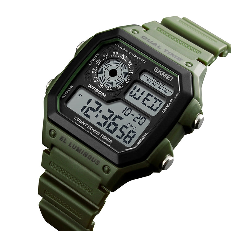 SKMEI 1299 Multifunctional Outdoor Sports Noctilucent Waterproof Digital Display Wrist Watch (Army Green) - free shipping - PMC TechLife - Order now!