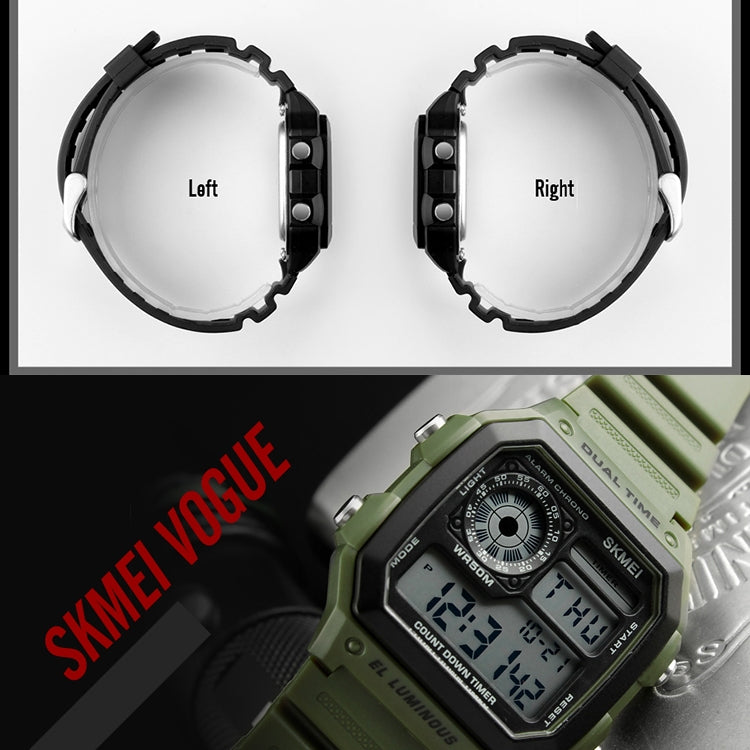 SKMEI 1299 Multifunctional Outdoor Sports Noctilucent Waterproof Digital Display Wrist Watch (Army Green) - free shipping - PMC TechLife - Order now!