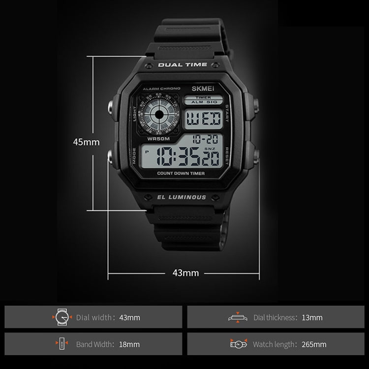 SKMEI 1299 Multifunctional Outdoor Sports Noctilucent Waterproof Digital Display Wrist Watch (Blue) - free shipping - PMC TechLife - Order now!