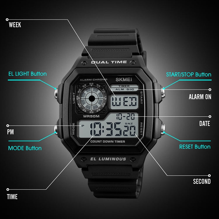 SKMEI 1299 Multifunctional Outdoor Sports Noctilucent Waterproof Digital Display Wrist Watch (Blue) - free shipping - PMC TechLife - Order now!
