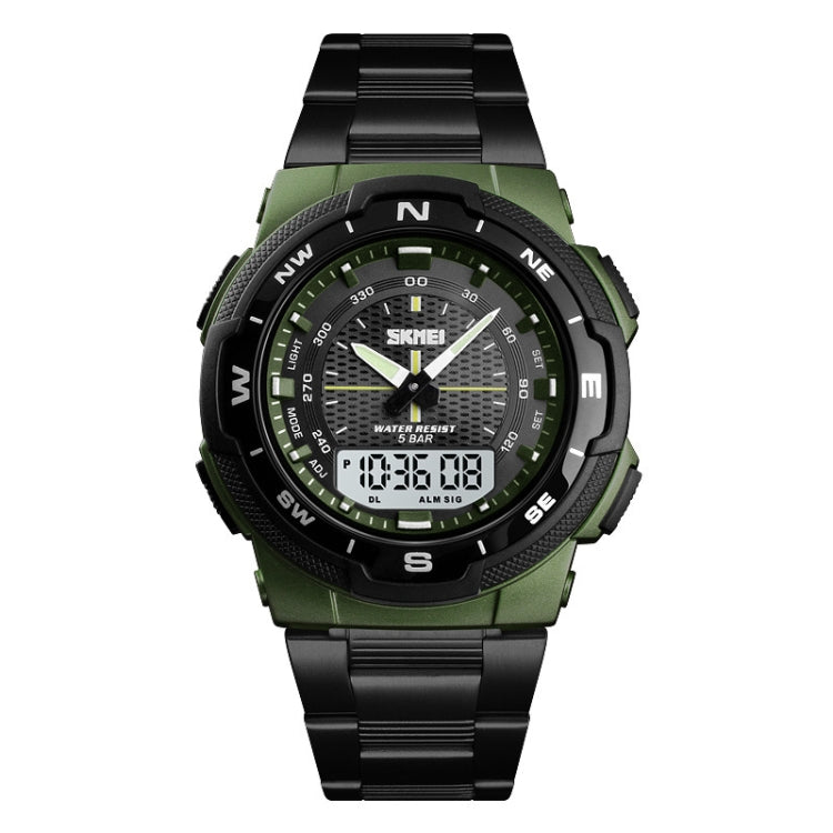 SKMEI 1370 Multifunctional Men Outdoor Sports Noctilucent Waterproof Stainless Steel Digital Wrist Watch (Army Green) - free shipping - PMC TechLife - Order now!