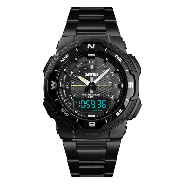 SKMEI 1370 Multifunctional Men Outdoor Sports Noctilucent Waterproof Stainless Steel Digital Wrist Watch (Black) - free shipping - PMC TechLife - Order now!