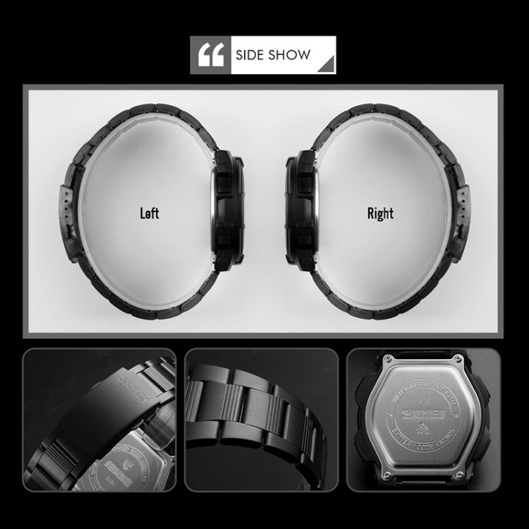SKMEI 1370 Multifunctional Men Outdoor Sports Noctilucent Waterproof Stainless Steel Digital Wrist Watch (Black White) - free shipping - PMC TechLife - Order now!