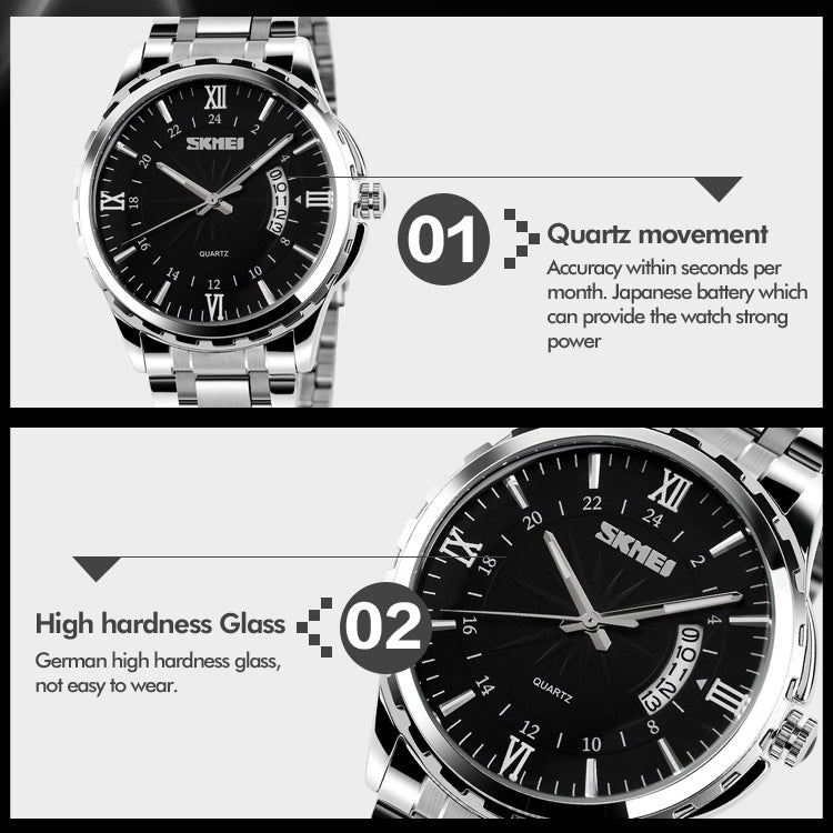 SKMEI 9069 Multifunctional Outdoor Fashion Business Waterproof Silver Shell Quartz Wrist Watch(Black) - free shipping - PMC TechLife - Order now!