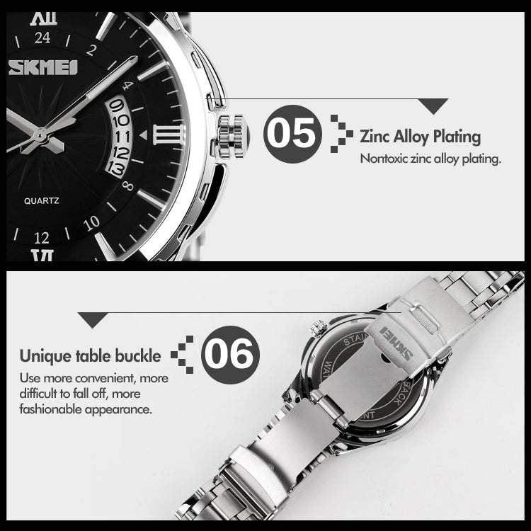 SKMEI 9069 Multifunctional Outdoor Fashion Business Waterproof Silver Shell Quartz Wrist Watch(Black) - free shipping - PMC TechLife - Order now!