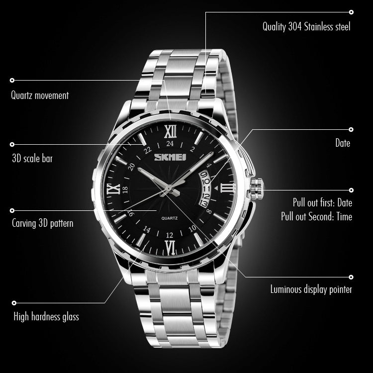 SKMEI 9069 Multifunctional Outdoor Fashion Business Waterproof Silver Shell Quartz Wrist Watch(Blue) - free shipping - PMC TechLife - Order now!