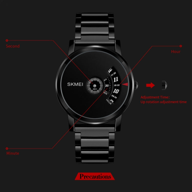 SKMEI 1260 Fashion Creative Pointer 30m Waterproof Quartz Wrist Watch with Stainless Steel Watchband(Silver+Black) - free shipping - PMC TechLife - Order now!