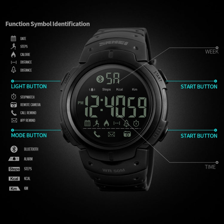 SKMEI 1301 Multifunction 50m Waterproof Sports Bluetooth Smart Watch, Compatible with Android & iOS System(Black) - free shipping - PMC TechLife - Order now!