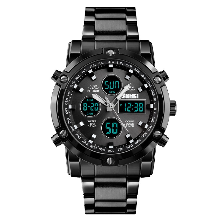 SKMEI 1389 Multifunctional Men Business Digital Watch 30m Water-resistant Large Dial Wrist Watch with Stainless Steel Watchband (Black) - free shipping - PMC TechLife - Order now!