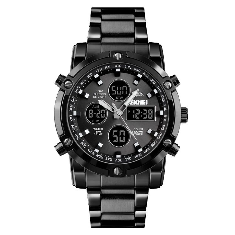 SKMEI 1389 Multifunctional Men Business Digital Watch 30m Water-resistant Large Dial Wrist Watch with Stainless Steel Watchband (Black) - free shipping - PMC TechLife - Order now!