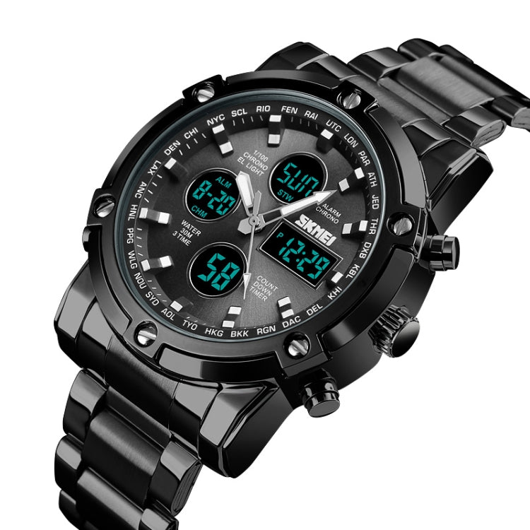 SKMEI 1389 Multifunctional Men Business Digital Watch 30m Water-resistant Large Dial Wrist Watch with Stainless Steel Watchband (Black) - free shipping - PMC TechLife - Order now!