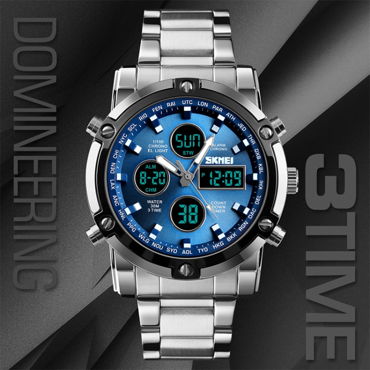 SKMEI 1389 Multifunctional Men Business Digital Watch 30m Water-resistant Large Dial Wrist Watch with Stainless Steel Watchband (Black) - free shipping - PMC TechLife - Order now!