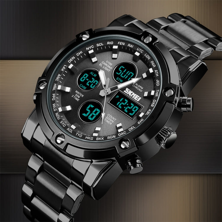 SKMEI 1389 Multifunctional Men Business Digital Watch 30m Water-resistant Large Dial Wrist Watch with Stainless Steel Watchband (Black) - free shipping - PMC TechLife - Order now!