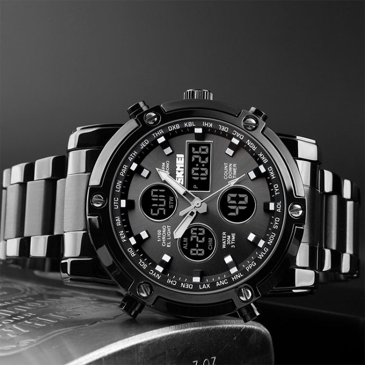 SKMEI 1389 Multifunctional Men Business Digital Watch 30m Water-resistant Large Dial Wrist Watch with Stainless Steel Watchband (Black) - free shipping - PMC TechLife - Order now!