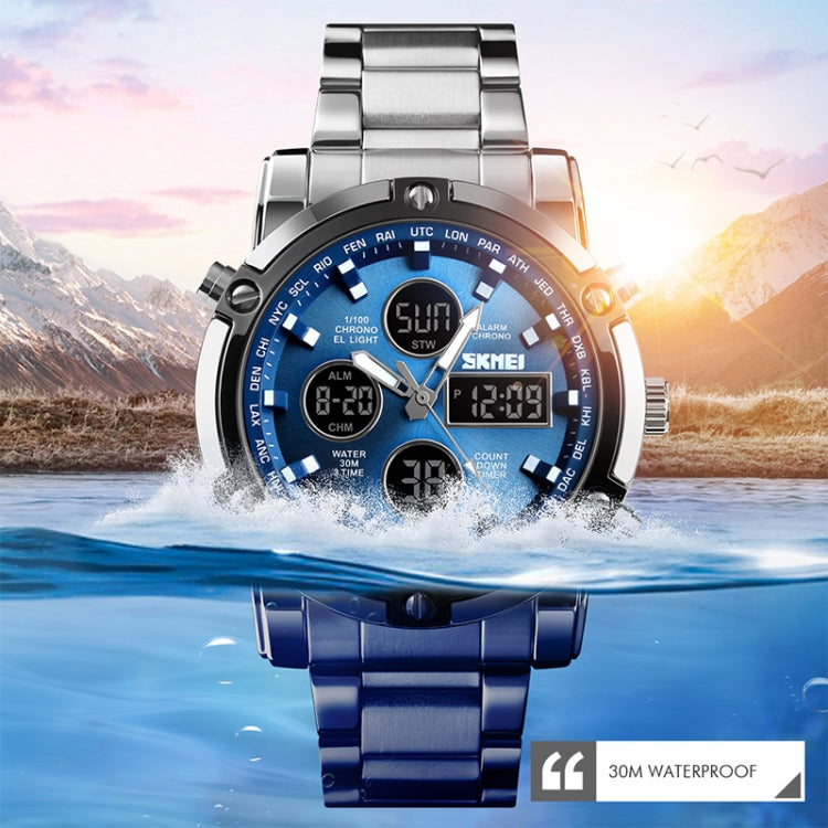 SKMEI 1389 Multifunctional Men Business Digital Watch 30m Waterproof Large Dial Wrist Watch with Stainless Steel Watchband (Blue) - free shipping - PMC TechLife - Order now!