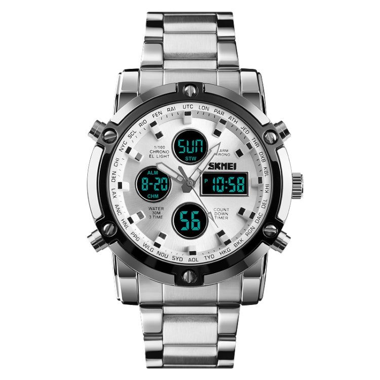 SKMEI 1389 Multifunctional Men Business Digital Watch 30m Waterproof Large Dial Wrist Watch with Stainless Steel Watchband (Silver) - free shipping - PMC TechLife - Order now!