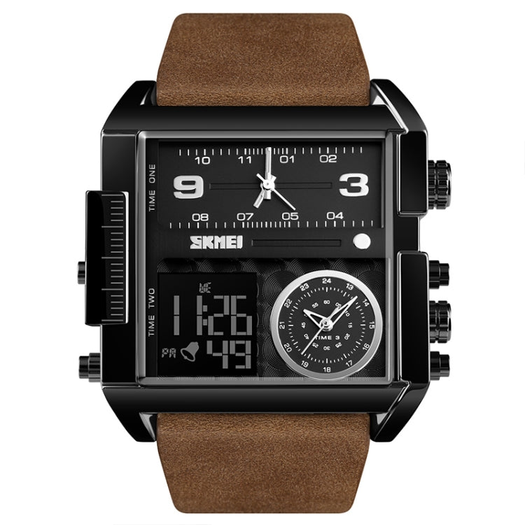 SKMEI 1391 Multifunctional Men Business Digital Watch 30m Waterproof Square Dial Wrist Watch with Leather Watchband(Black+Coffee) - free shipping - PMC TechLife - Order now!