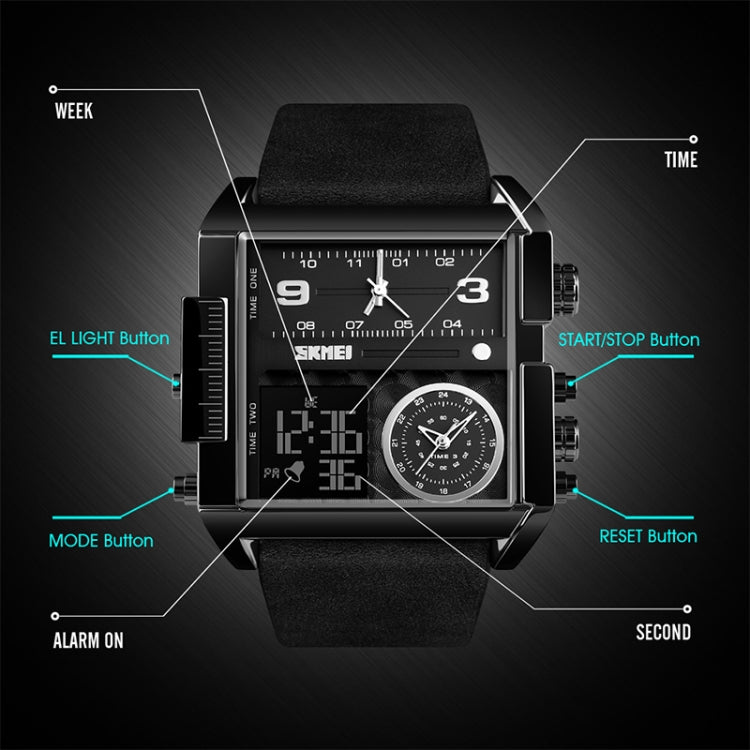SKMEI 1391 Multifunctional Men Business Digital Watch 30m Waterproof Square Dial Wrist Watch with Leather Watchband(Black Brown) - free shipping - PMC TechLife - Order now!