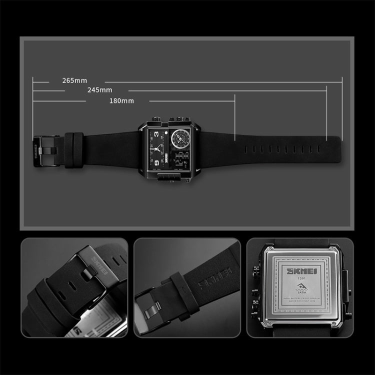 SKMEI 1391 Multifunctional Men Business Digital Watch 30m Waterproof Square Dial Wrist Watch with Leather Watchband(Black Brown) - free shipping - PMC TechLife - Order now!