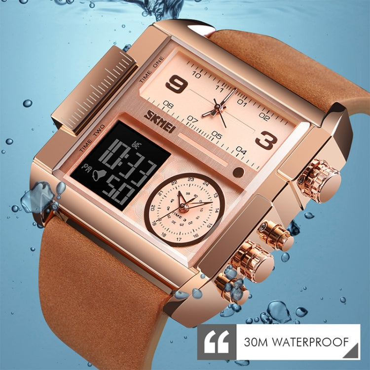 SKMEI 1391 Multifunctional Men Business Digital Watch 30m Waterproof Square Dial Wrist Watch with Leather Watchband(Black) - free shipping - PMC TechLife - Order now!