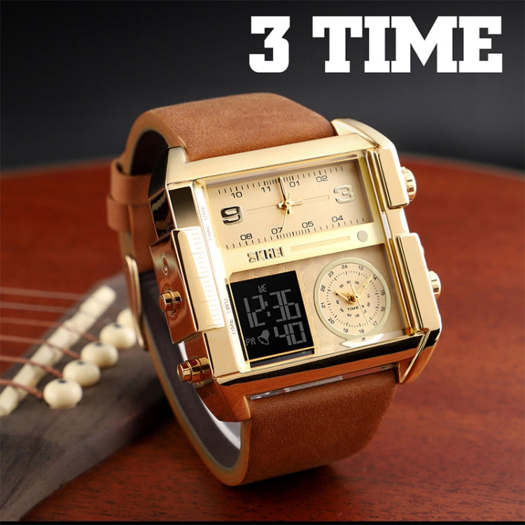 SKMEI 1391 Multifunctional Men Business Digital Watch 30m Waterproof Square Dial Wrist Watch with Leather Watchband(Black) - free shipping - PMC TechLife - Order now!