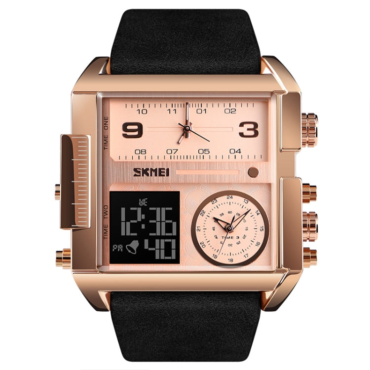 SKMEI 1391 Multifunctional Men Business Digital Watch 30m Waterproof Square Dial Wrist Watch with Leather Watchband(Rose Gold) - free shipping - PMC TechLife - Order now!