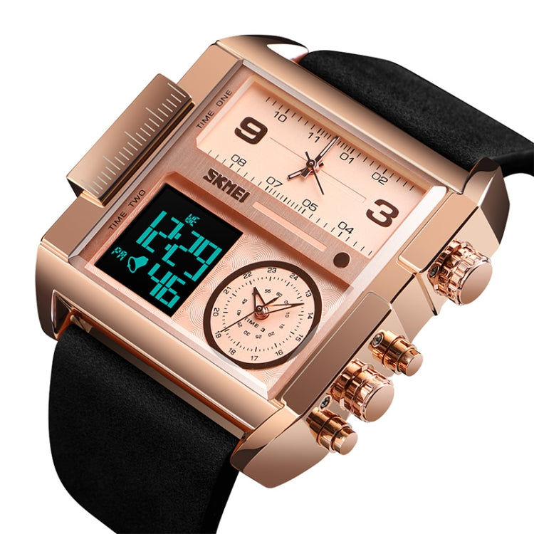 SKMEI 1391 Multifunctional Men Business Digital Watch 30m Waterproof Square Dial Wrist Watch with Leather Watchband(Rose Gold) - free shipping - PMC TechLife - Order now!