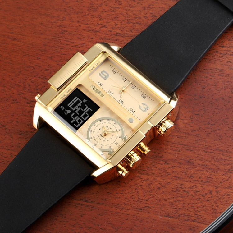 SKMEI 1391 Multifunctional Men Business Digital Watch 30m Waterproof Square Dial Wrist Watch with Leather Watchband(Rose Gold) - free shipping - PMC TechLife - Order now!