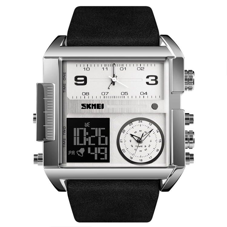 SKMEI 1391 Multifunctional Men Business Digital Watch 30m Waterproof Square Dial Wrist Watch with Leather Watchband(Silver+Black) - free shipping - PMC TechLife - Order now!