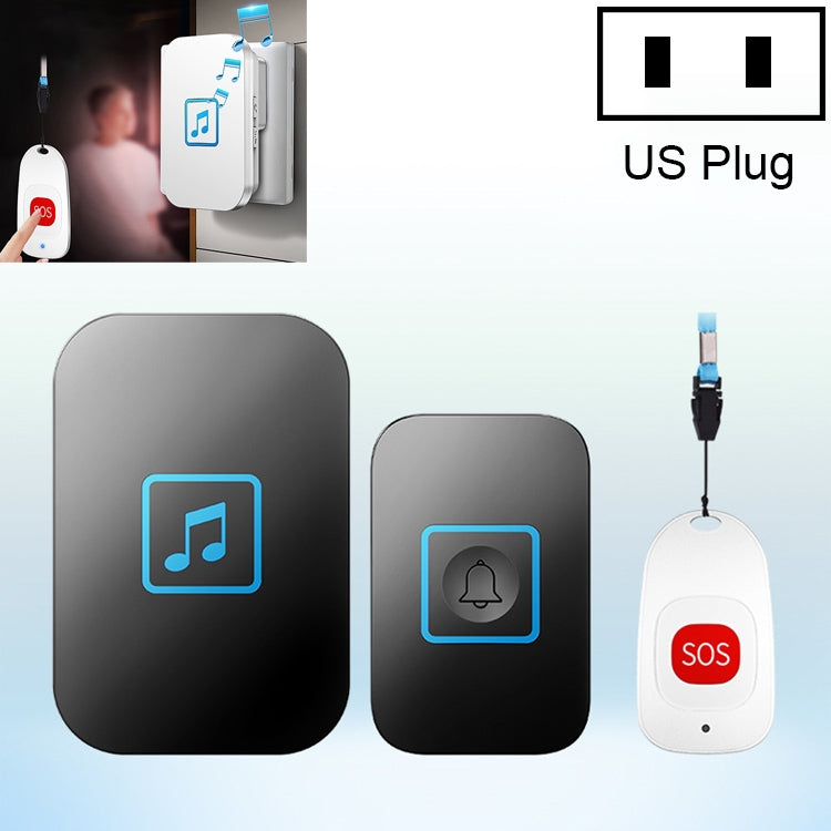 CACAZI C86 Wireless SOS Pager Doorbell Old man Child Emergency Alarm Remote Call Bell, US Plug(Black) - Wireless Doorbell by CACAZI | Online Shopping South Africa | PMC TechLife | Buy Now Pay Later Mobicred