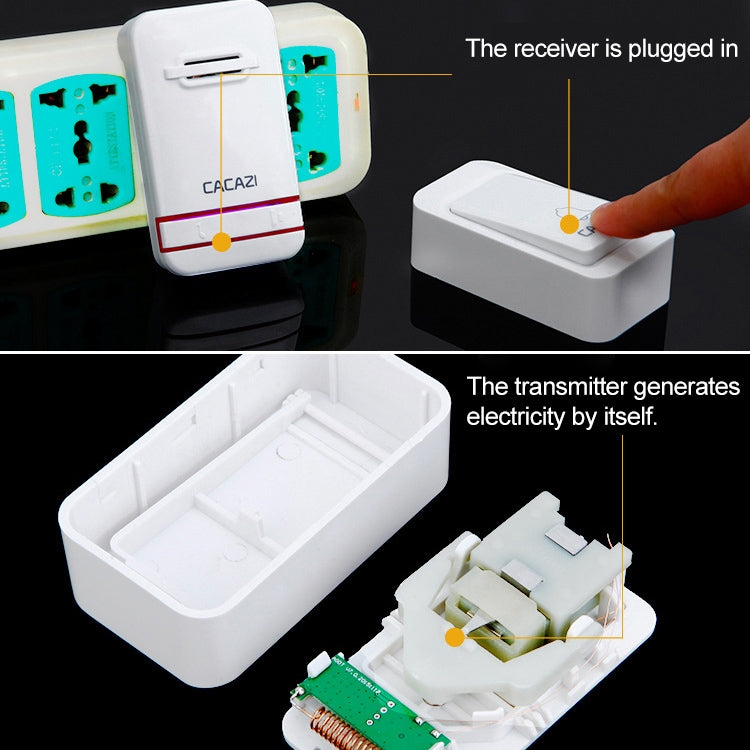 CACAZI V027G One Button One Receivers Self-Powered Wireless Home Kinetic Electronic Doorbell, UK Plug - Wireless Doorbell by CACAZI | Online Shopping South Africa | PMC TechLife