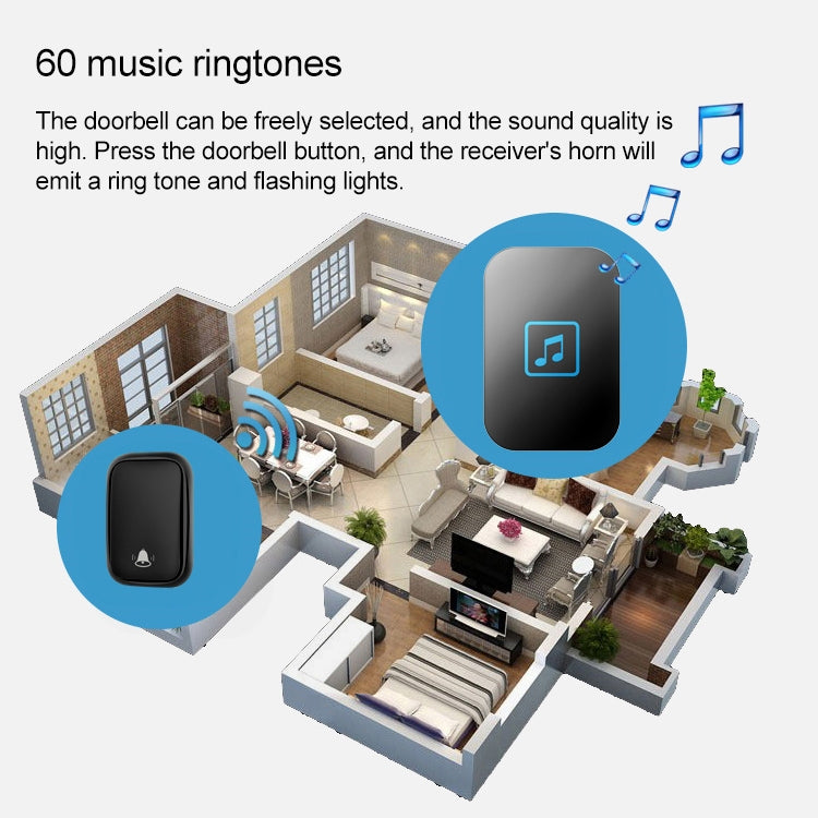 CACAZI FA86 Self-Powered Smart Home Wireless Doorbell, US Plug(Black) - Wireless Doorbell by CACAZI | Online Shopping South Africa | PMC TechLife