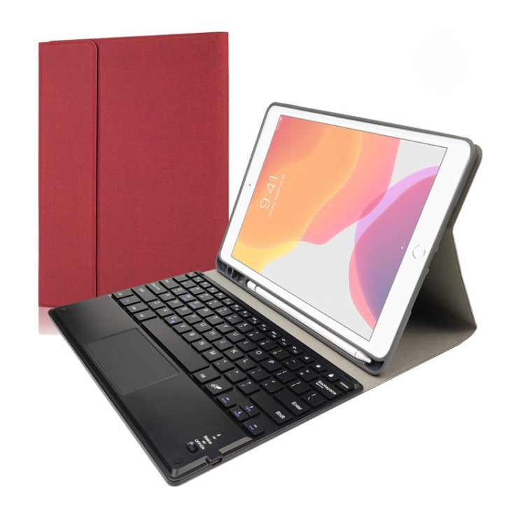RK102C Detachable Magnetic Plastic Bluetooth Keyboard with Touchpad + Silk Pattern TPU Tablet Case for iPad 10.2, with Pen Slot & Bracket(Red) - Universal by PMC TechLife | Online Shopping South Africa | PMC TechLife