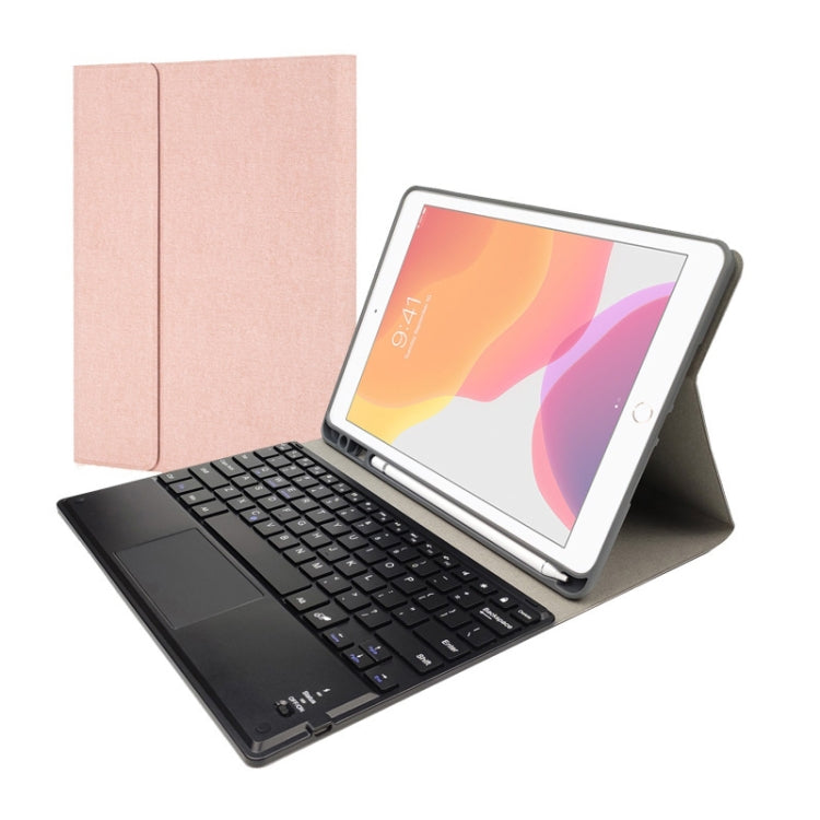 RK102C Detachable Magnetic Plastic Bluetooth Keyboard with Touchpad + Silk Pattern TPU Tablet Case for iPad 10.2, with Pen Slot & Bracket(Rose Gold) - Universal by PMC TechLife | Online Shopping South Africa | PMC TechLife