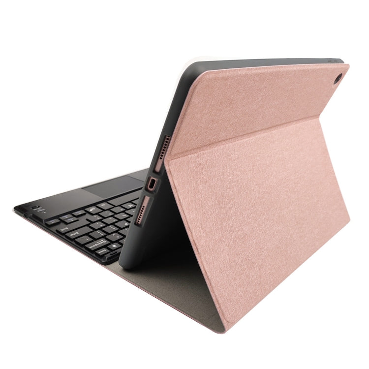 RK102C Detachable Magnetic Plastic Bluetooth Keyboard with Touchpad + Silk Pattern TPU Tablet Case for iPad 10.2, with Pen Slot & Bracket(Rose Gold) - Universal by PMC TechLife | Online Shopping South Africa | PMC TechLife