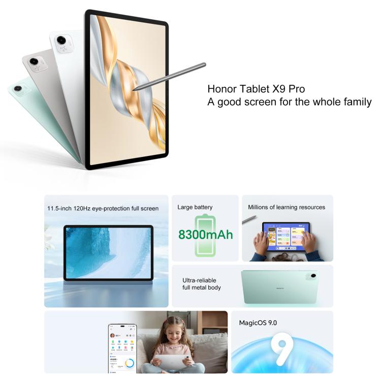 Honor Pad X9 Pro WiFi Tablet PC, 11.5 inch 8GB+256GB MagicOS 9.0 Qualcomm Snapdragon 685 Octa Core (Cyan) - free shipping - PMc TechLife - Order now!