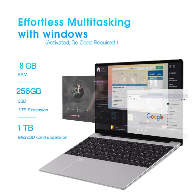 N5095 15.6 inch Laptop, 8GB+256GB, Windows 11 Intel Celeron N5095 Quad Core, Support Fingerprint Unlock, AU Plug (Silver) - free shipping - PMc TechLife - Order now!