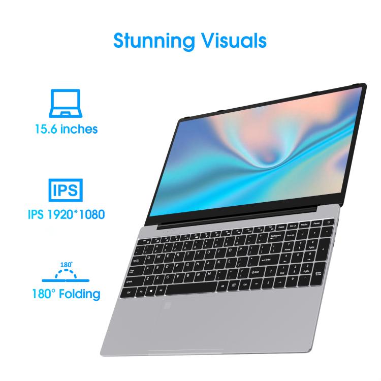 N5095 15.6 inch Laptop, 16GB+512GB, Windows 11 Intel Celeron N5095 Quad Core, Support Fingerprint Unlock, EU Plug (Silver) - free shipping - PMc TechLife - Order now!
