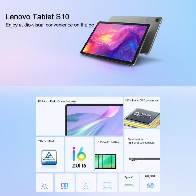 Lenovo S10 10.1 inch WiFi Tablet, 8GB+128GB, ZUI16, MTK Helio G85 Octa Core, Recovery Version (Grey) - free shipping - PMc TechLife - Order now!