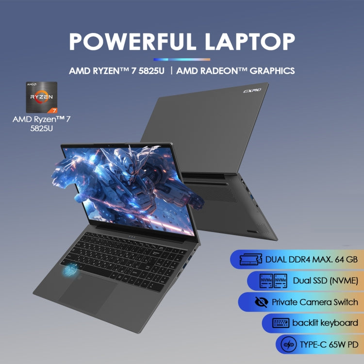 GXMO G156 15.6 inch Laptop, 16GB+512GB, Windows 11 AMD Ryzen 7 5825U Octa Core, Support Fingerprint Unlock, AU Plug - free shipping - PMc TechLife - Order now!