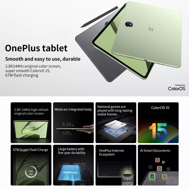 OnePlus Pad 11.61 inch Tablet PC, 8GB+128GB, ColorOS 15.0 Dimensity 8350 Octa Core (Grey) - free shipping - PMc TechLife - Order now!