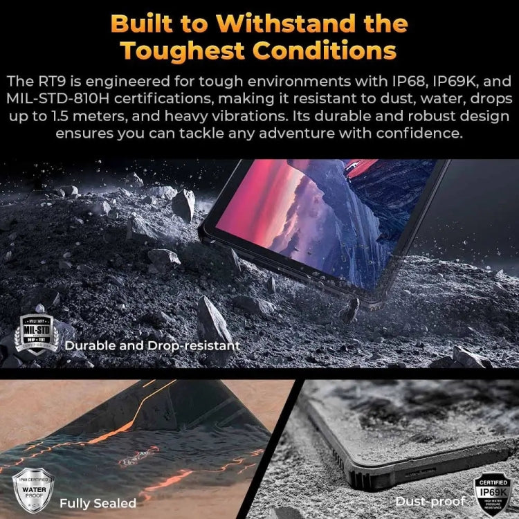 OUKITEL RT9 4G Network IP68/IP69K Rugged Tablet, 6GB+256GB, 11 inch Android 14 Unisoc T606 Octa-Core Support Dual SIM, EU Plug (Orange) - free shipping - PMC Jewellery - Order now!