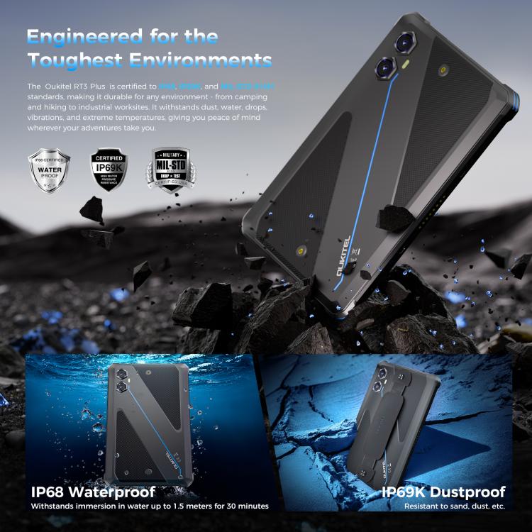 OUKITEL RT3 Plus 4G Network IP68/IP69K Rugged Tablet, 4GB+128GB, 8.0 inch Android 15 MediaTek G81 Octa-Core Support Dual SIM, EU Plug (Blue) - free shipping - PMC TechLife - Order now!