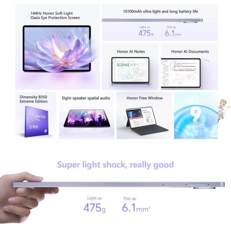 Honor Pad V9 WiFi Tablet PC, 11.5 inch 8GB+128GB MagicOS 9.0 Dimensity 8350 Ultra Octa Core (Grey) - free shipping - PMc TechLife - Order now!