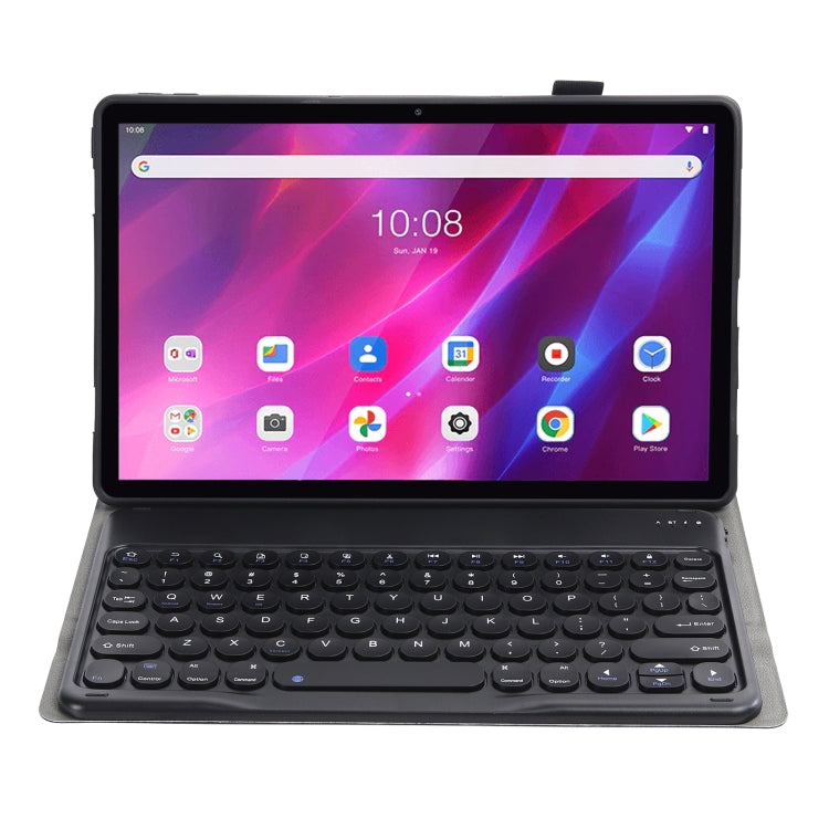 YAK10 2 in 1 Detachable Round Keycap Bluetooth Keyboard + Lambskin Texture TPU Protective Leather Tablet Case with Holder for Lenovo Qitian K10 TB-X6C6X(Black) - Lenovo Keyboard by PMC TechLife | Online Shopping South Africa | PMC TechLife | Buy Now Pay Later Mobicred