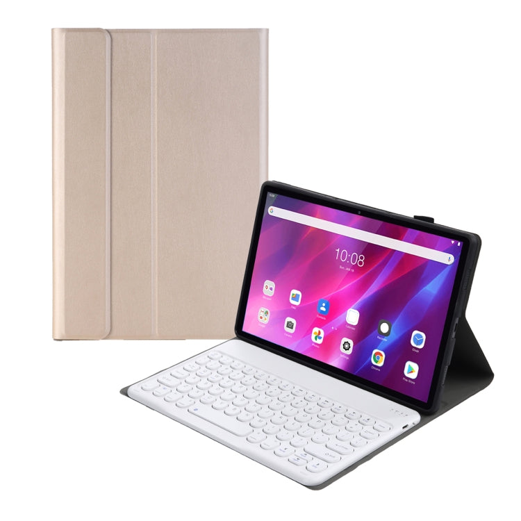 YAK10 2 in 1 Detachable Round Keycap Bluetooth Keyboard + Lambskin Texture TPU Protective Leather Tablet Case with Holder for Lenovo Qitian K10 TB-X6C6X(Gold) - Lenovo Keyboard by PMC TechLife | Online Shopping South Africa | PMC TechLife